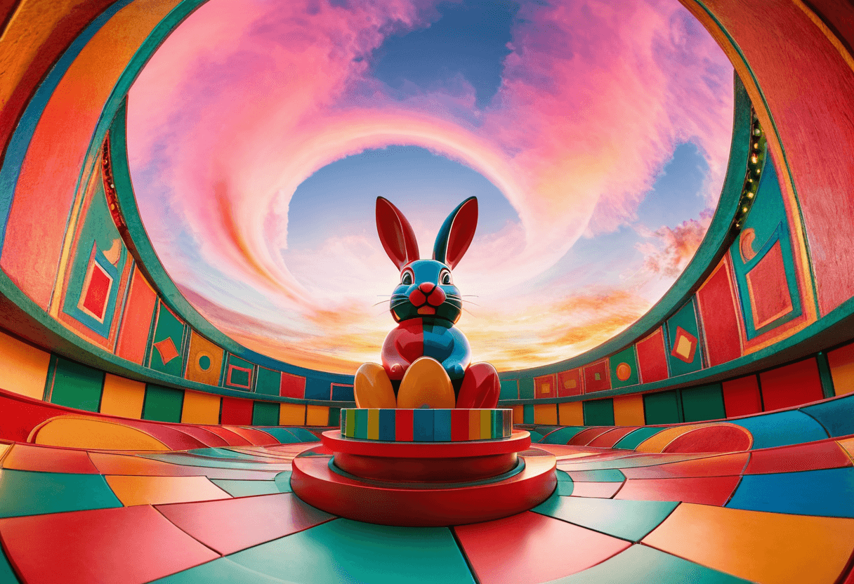 AI generated: (art deco art by Hans Hofmann:1.2) , abstract art, Redshift render, crazy easter bunny, it is very D...