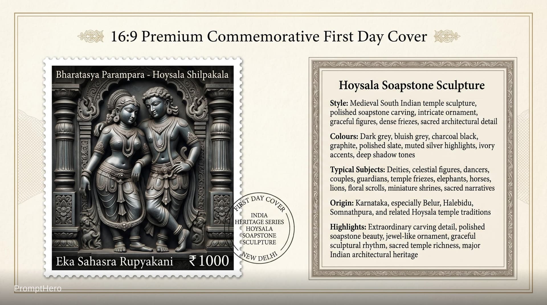AI generated: Create a 16:9, 4K premium commemorative First Day Cover envelope inspired by India Post heritage des...