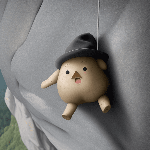AI generated: a potato doing rock climbing wearing a hat
