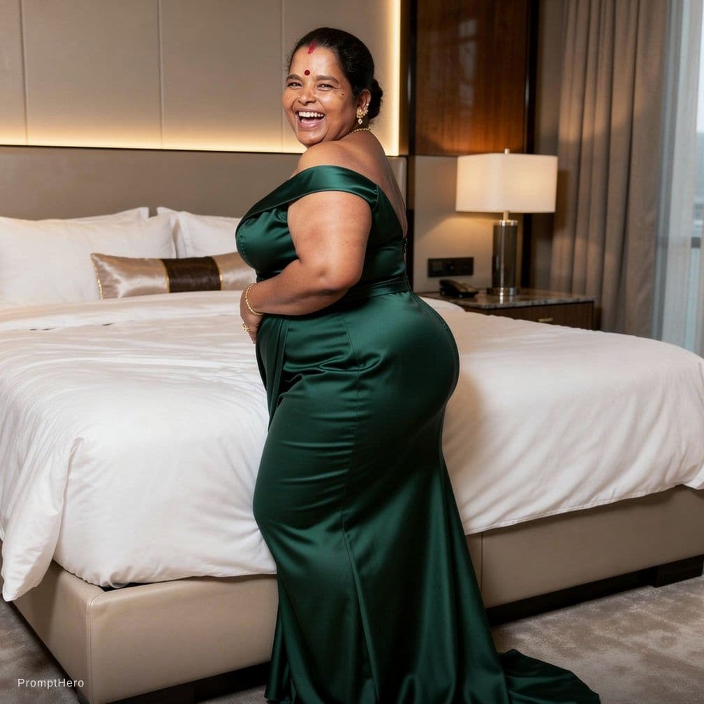 AI generated: full body image of a 40 year old plus sized hourglass figured caucasian lying on a luxury bed shows ...