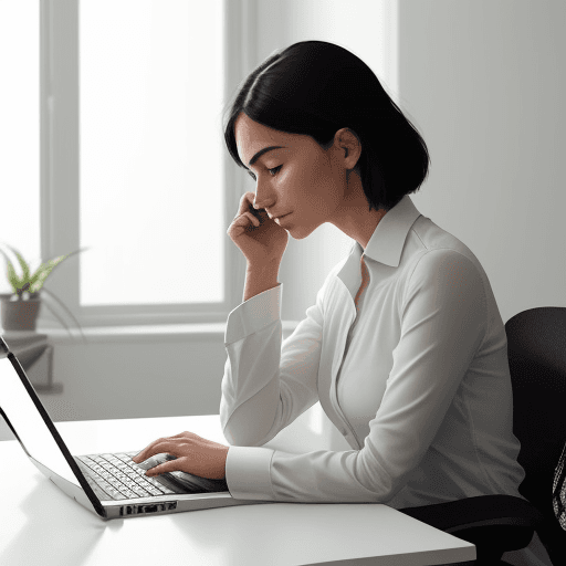 AI generated: Create an image of a serene, off-white workspace. A focused professional in the middle of the frame,...