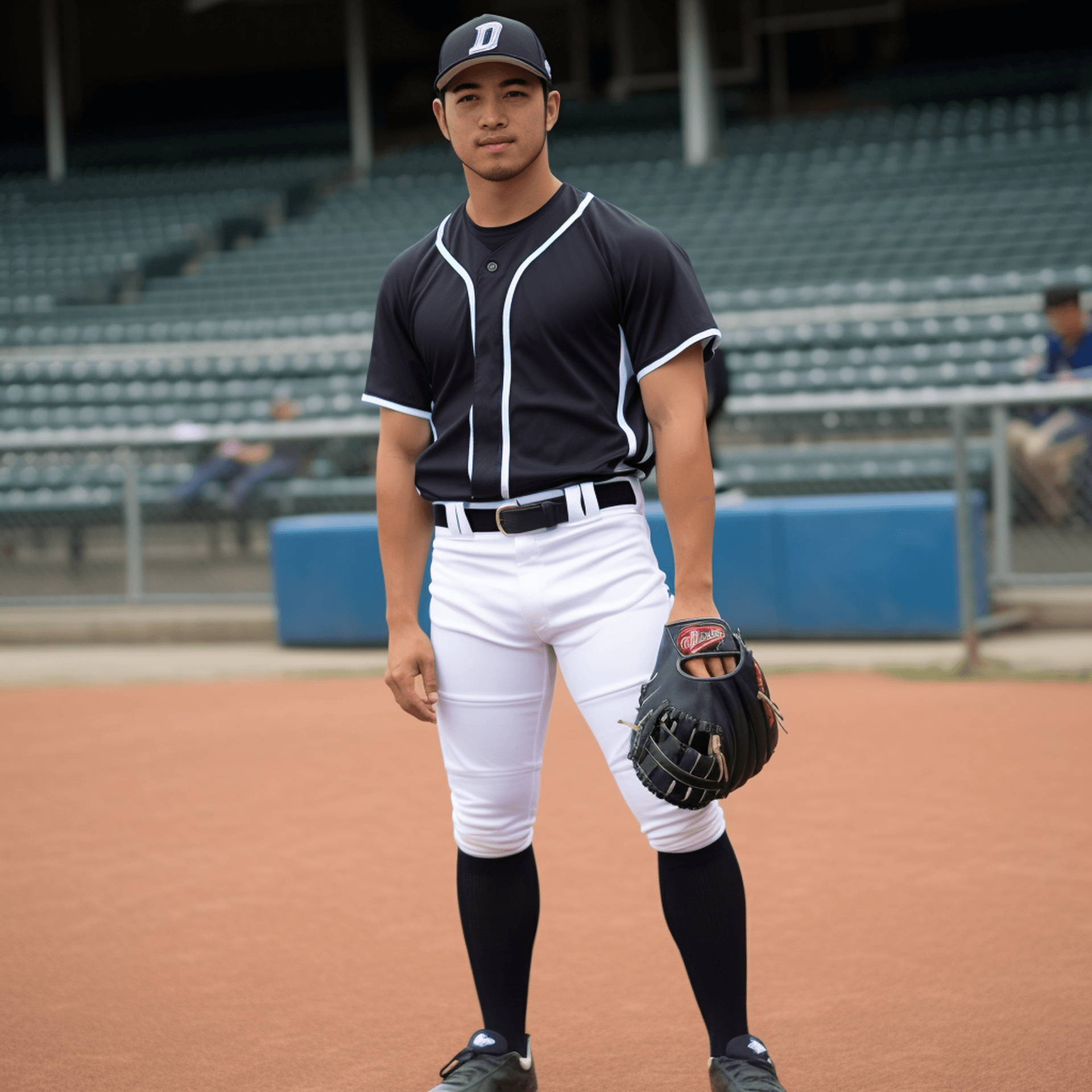 AI generated: Full-Body Shot - Head-to-toe view, japanese, 日本の野球選手, baseball player, handsome, show legs, show fee...