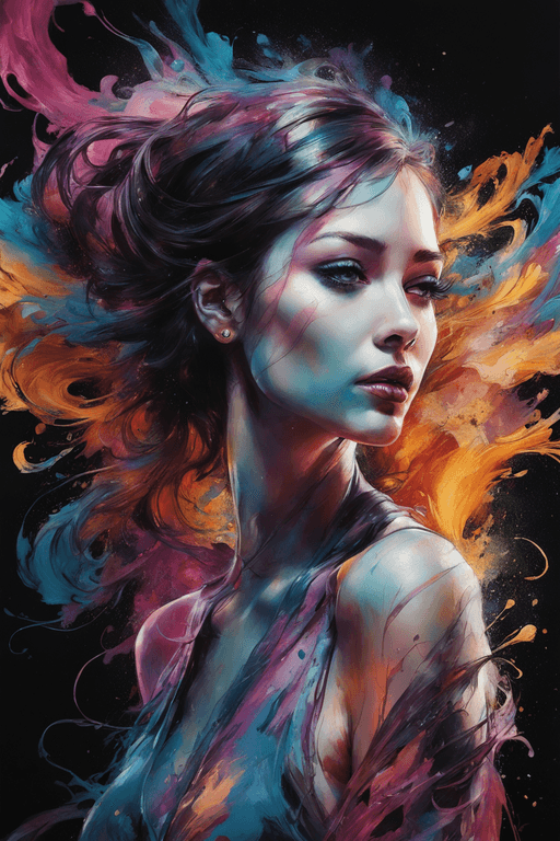 AI generated: Colorful beautiful woman: Black ink flow: 8k resolution photorealistic masterpiece: by Aaron Horkey ...