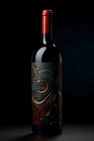 AI generated: Package design, Over The Shoulder of a luxurious wine, with an elegant and sophisticated label desig...
