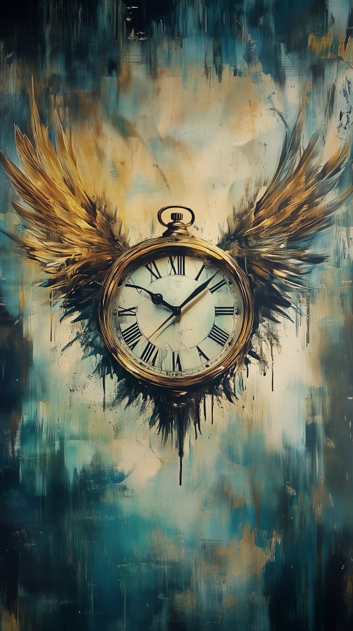 AI generated: A painting-like depiction of a clock with wings, emphasizing the fleeting nature of time-limited dea...