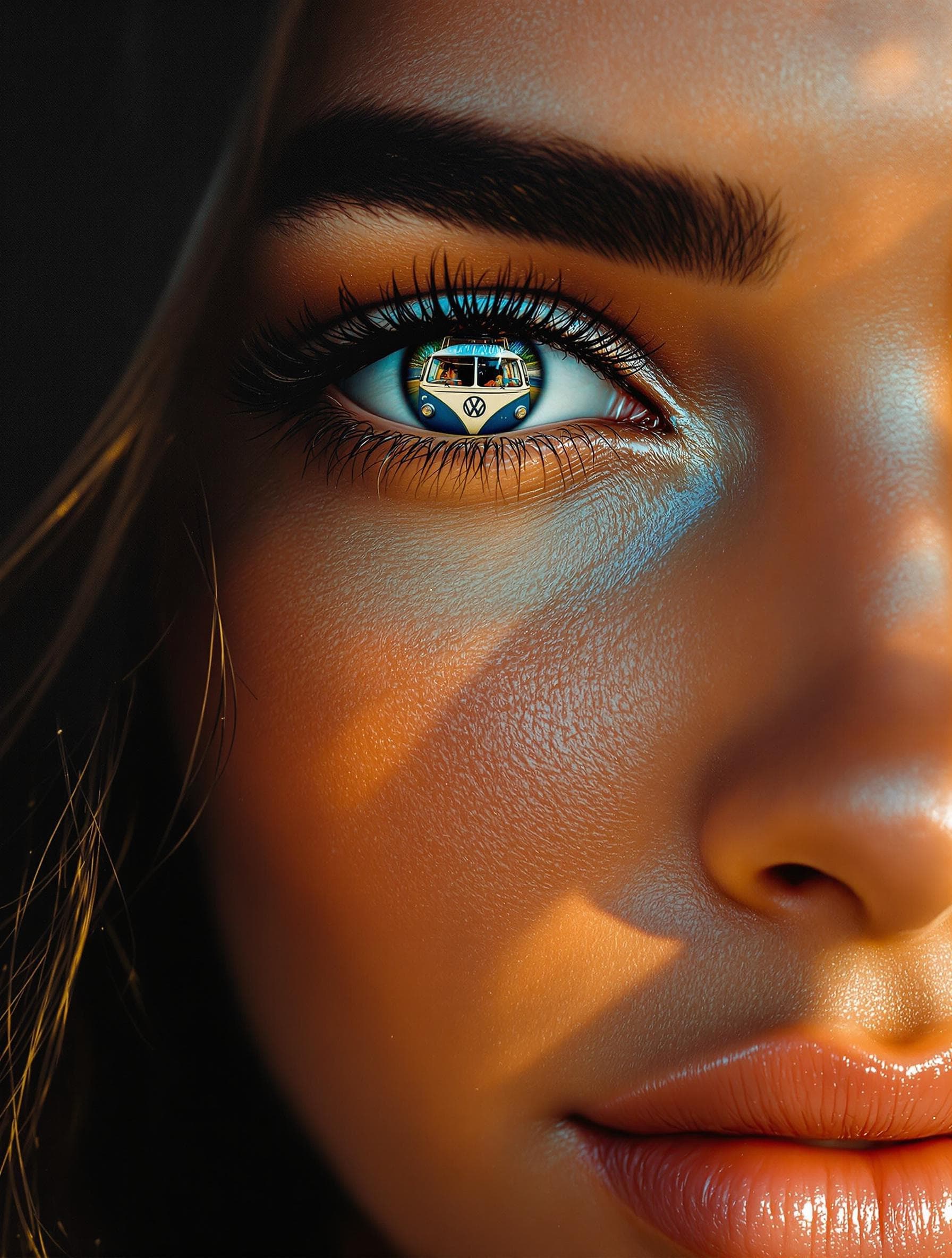 AI generated: a photo realistic, master painting  of a beautiful Brazilian, dark haired woman's complete  face wit...