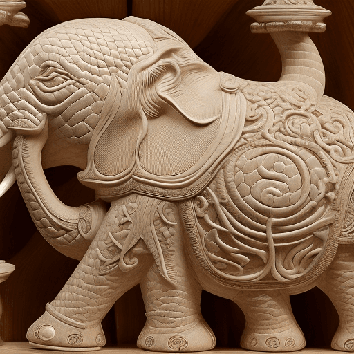 AI generated: a Chinese intricately carved elephant ivory tusk, the tusk is on a wooden display, the intricate des...