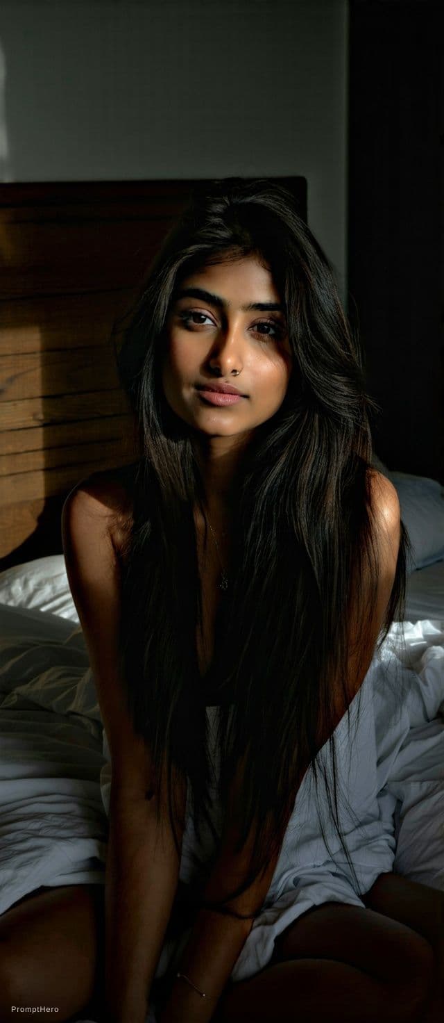 AI generated: A photorealistic and highly detailed portrait of a beautiful young South Asian woman with
long, flo...