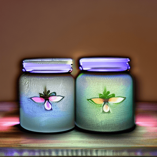 AI generated: : In a softly lit room, a captivating fairy is delicately suspended within a glass jar, emanating a ...
