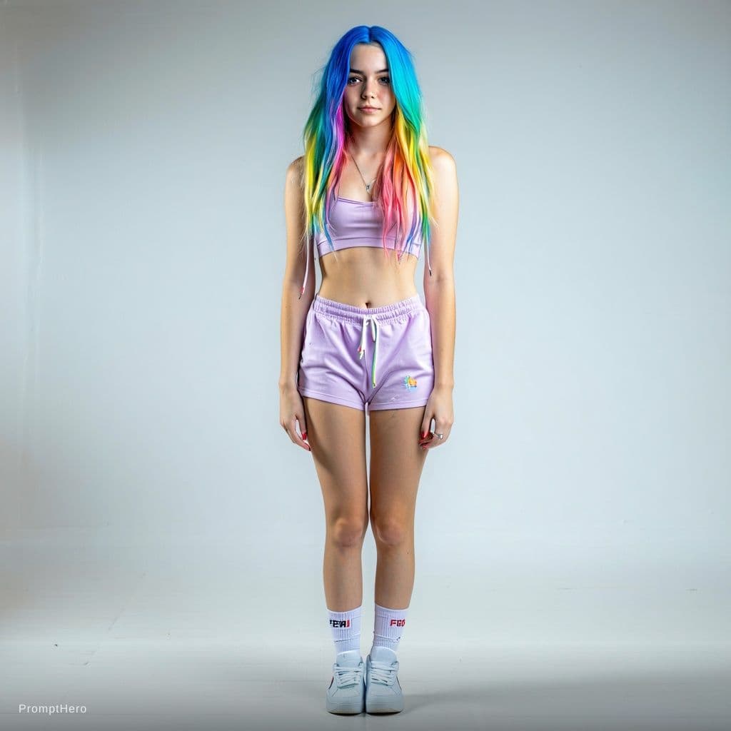 AI generated: full body photo, a photo from the LegalTeens subreddit, best quality, rainbow hair