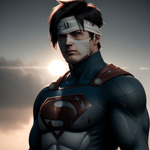 AI generated: Photo of a ultra realistic superman in Kakashi Hatake combination, dramatic light, pale sunrise, cin...