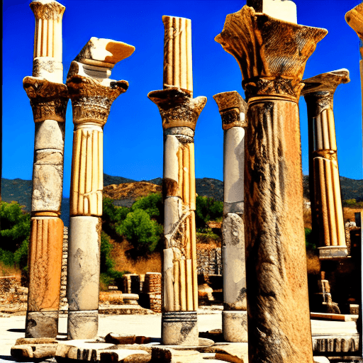 AI generated: Ephesus Ancient city columns,pop art style