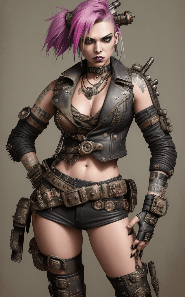 AI generated: "Craft a mesmerizing depiction of a fierce and stylish heroine seamlessly blending the grit of steam...