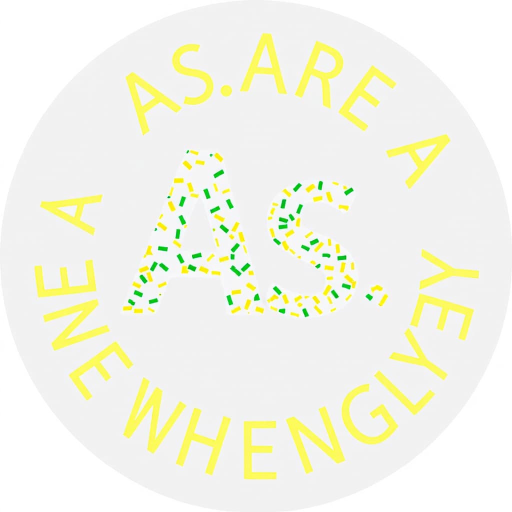 AI generated: YELLOW LETTERS A.S. ARE EVENLY DISTRIBUTED IN A BLACK CIRCLE.