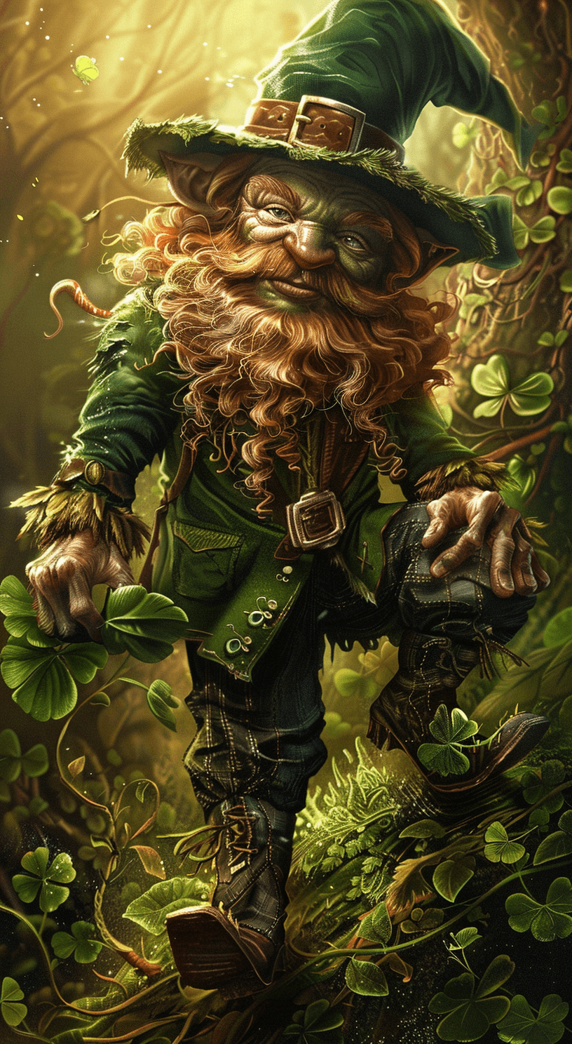 AI generated: leprechaun, in the style of Irish mythology, Celtic fantasy --ar 35:64