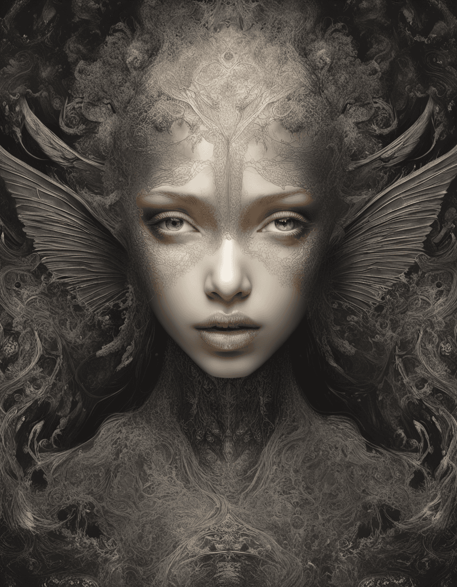 AI generated: unnerving, horror painting of a butterfly which is the angel of Death, inspired [by Zdzisław Beksińs...