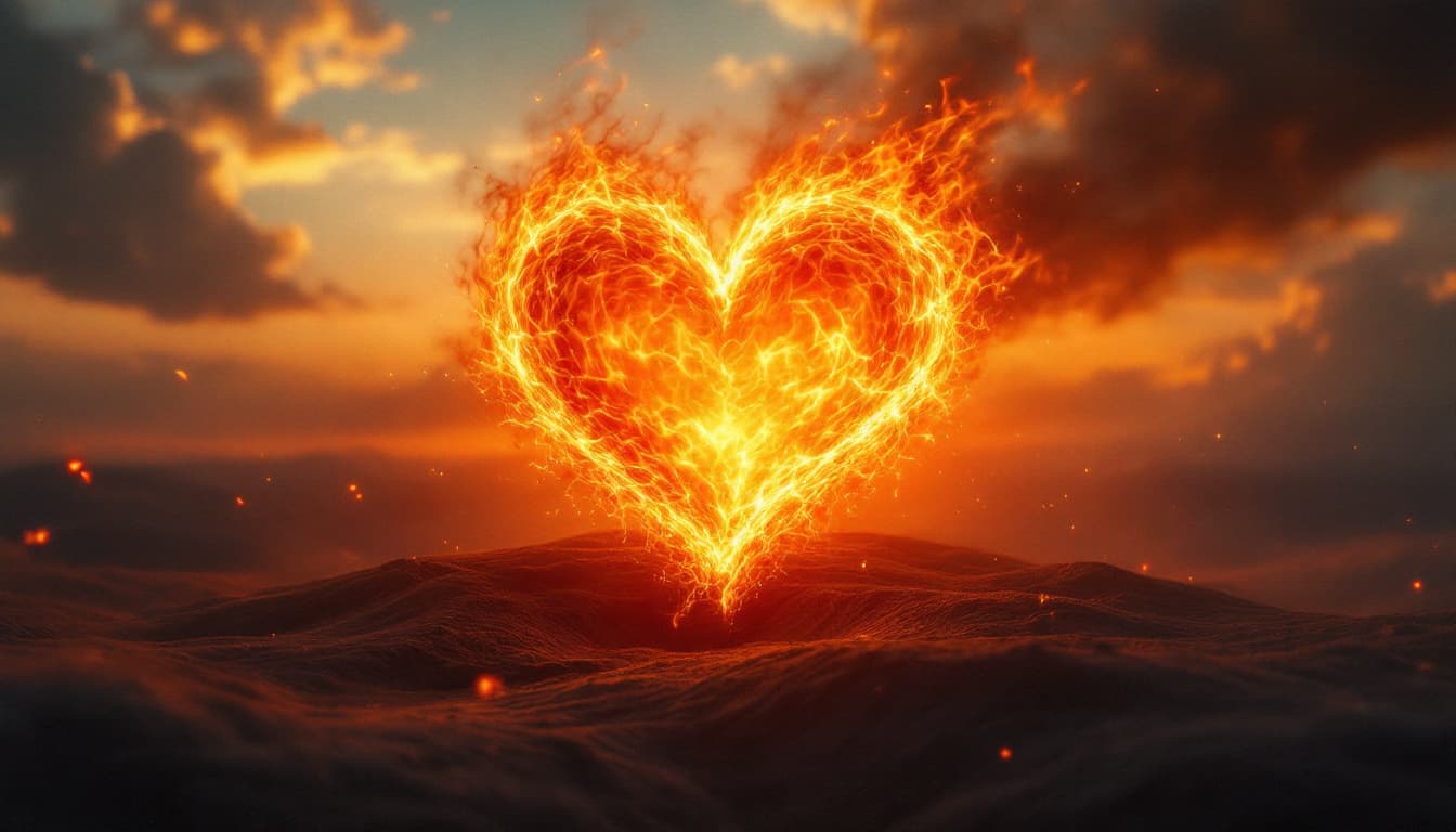 AI generated: 

heart on fire on the horizonm, REALISTIC