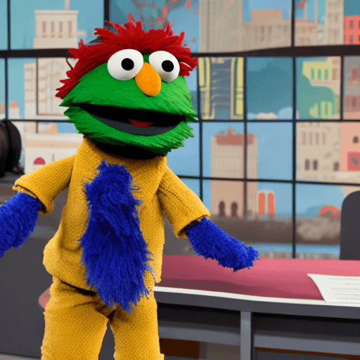 AI generated: Sesame Street puppet working as newsreader