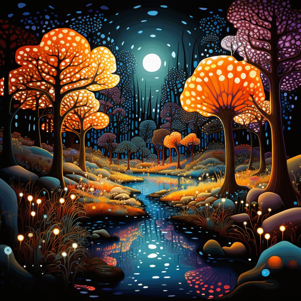 AI generated: Lite-Brite art, landscape by Yayoi Kusama. highly detailed, symmetry, amazing, high quality, vibrant...