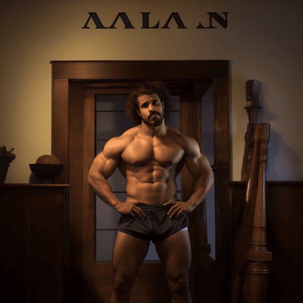 AI generated: man, ((hairy legs)), standing, handsome, muscular, latino 