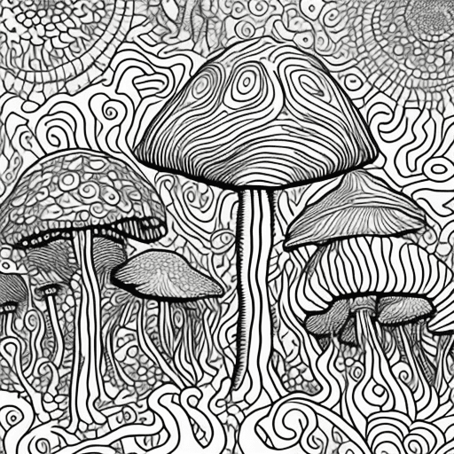 AI generated: trippy mushrooms coloring page