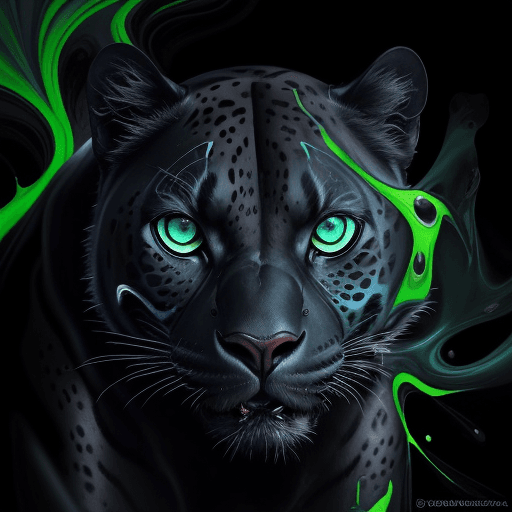 AI generated: envision an oil painting that captures the eye of a black jaguar, where the colors transcend reality...