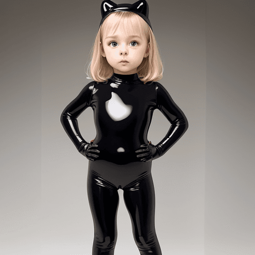 AI generated: Little girl in Full body latex bodysuit