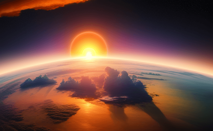 AI generated: World coming up over the horizon like a sunrise, Open Source Contributions, technology