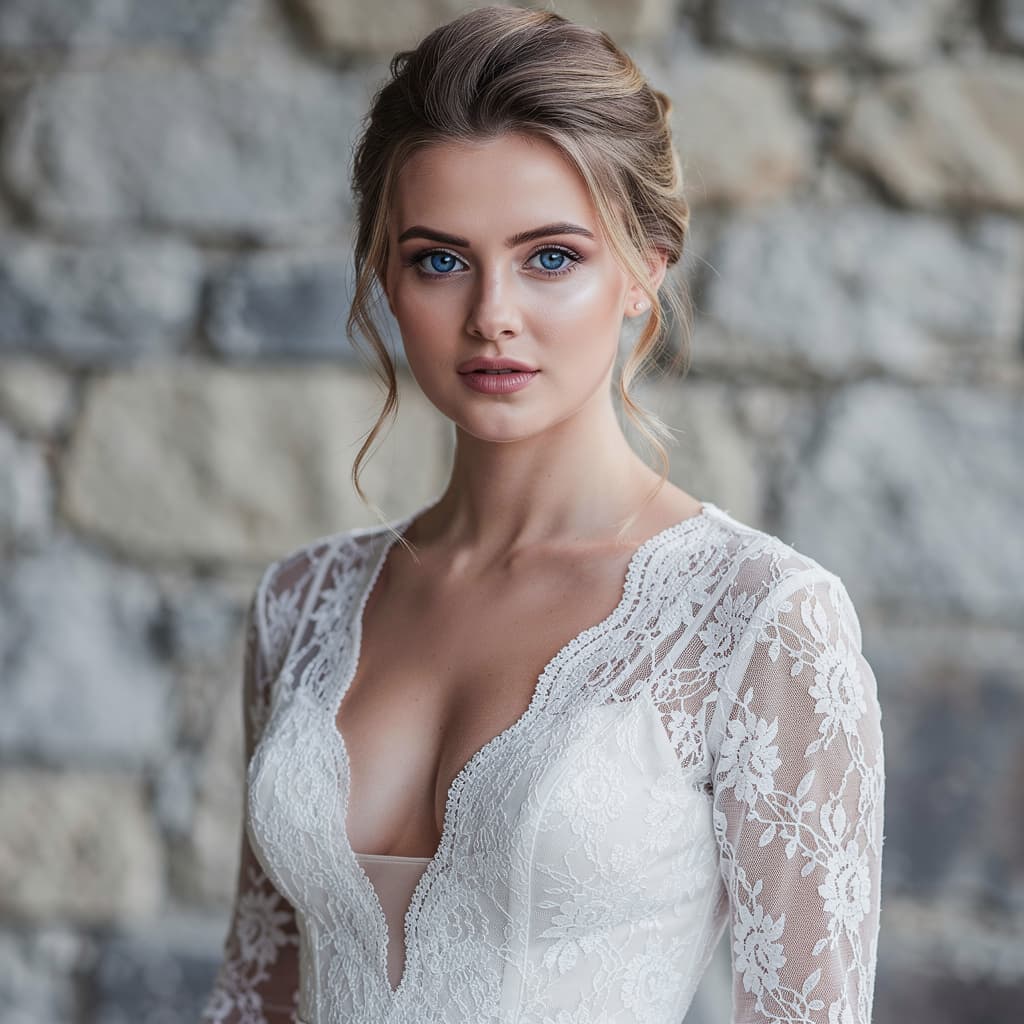 AI generated: A fit 30yo woman with fair skin and striking blue eyes poses for a portrait in soft natural light. H...