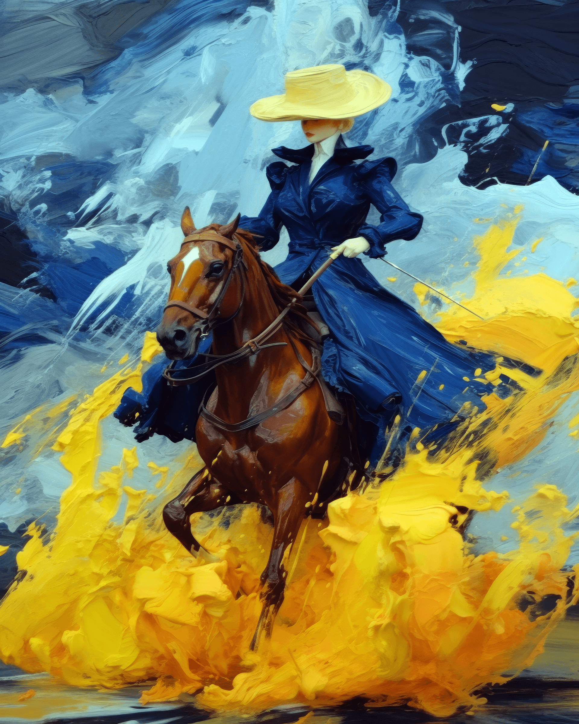 AI generated: the yellow dress for the young witch, in the style of fauvist color explosions, the blue rider, onii...
