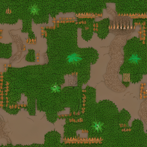 AI generated: Dungeons and dragons Battlemap, top-down view of a long jungle ravine with floodwaters at the bottom...