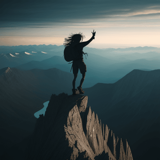AI generated: silhouette of a freespirited hiker on top of a mountain, with a lot of detail, high quality image, c...
