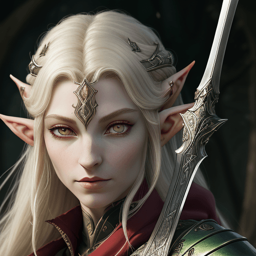 AI generated: a close up of a person with red eyes and a sword, a portrait of a female elf, a portrait of an elf, ...