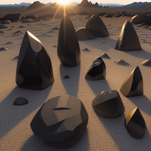 AI generated: high black granite rocks, with sharp peaks on the rocks, their granite texture is clearly visible, t...