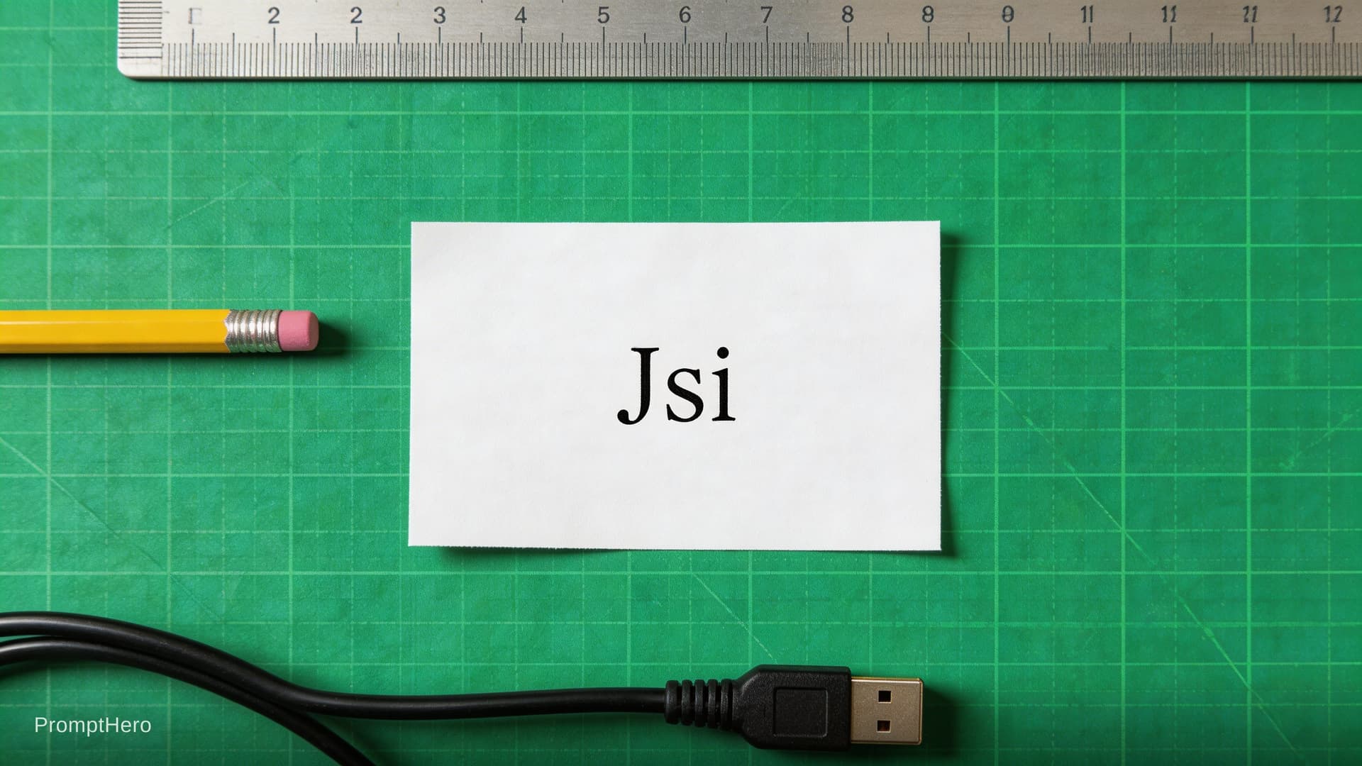 AI generated: 
Top-down. “Jsi” more defined, dot of “i” not yet placed. Centered 5%. Support: white scrap. Surface...
