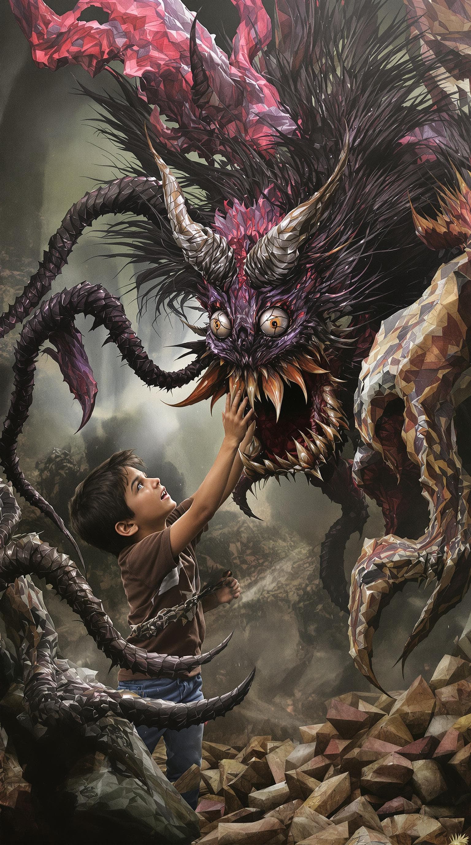 AI generated: Shahrukh Khan as a 10 year old boy, playing with a 
bizarre creatures