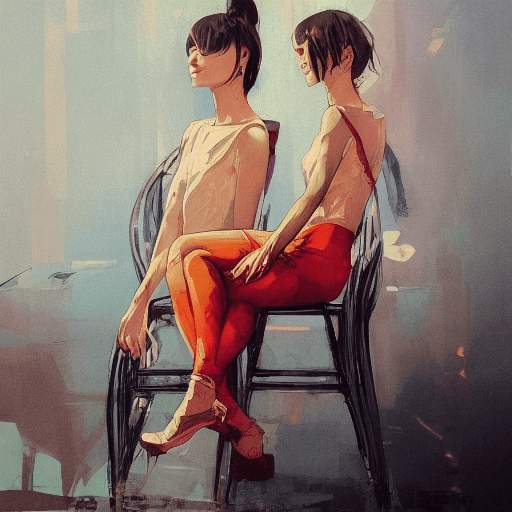 AI generated: an ultradetailed beautiful panting of stylish twins sitting on  chairs, by conrad roset, greg rutkow...