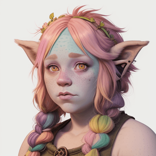 AI generated: Firbolg, female, pastel colors, druid, hyper realism, high Detail, freckles, dungeons and dragons, c...
