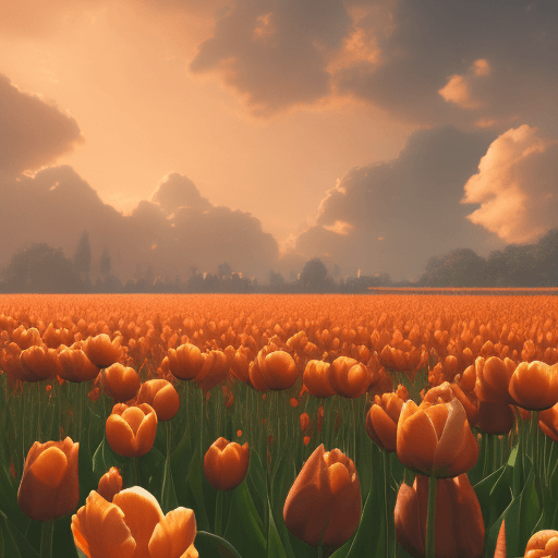 AI generated: Photo of a ultra realistic field of orange tulip flower, dramatic light, pale sunrise, cinematic lig...