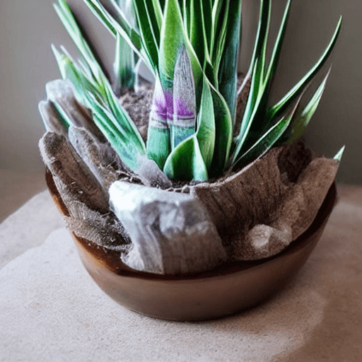AI generated: crear una imagen de Sansevieria en una maceta de cristal con raices vistas
