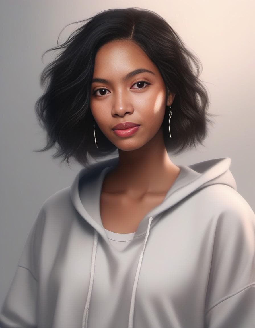 AI generated: 1 girl, beautiful Korean girl, (Cute Loose Bob hair), (wearing a cropped hoodie, capri sweatpants:1....