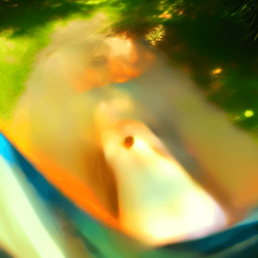 AI generated: girl, american or european, blonde, nude, laying in a hammock outside, view from above, loli