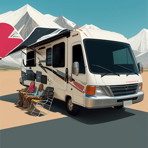 AI generated: A paraglider flying over a RV motorhome, edgy street art, celebrity-portraits, cardboard, fragmented...