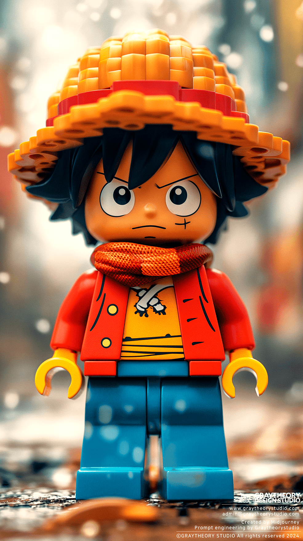 AI generated: mecro shot, Lego one piece, artistic color variations, GF32-64mm f/4 lens, studio lights