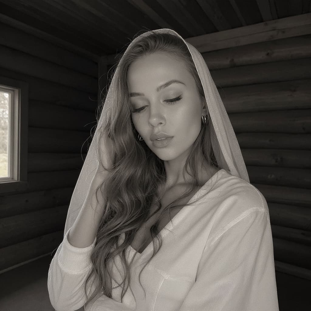 AI generated: A hyperrealistic, fine art black-and-white portrait capturing an introspective moment, with a woman ...