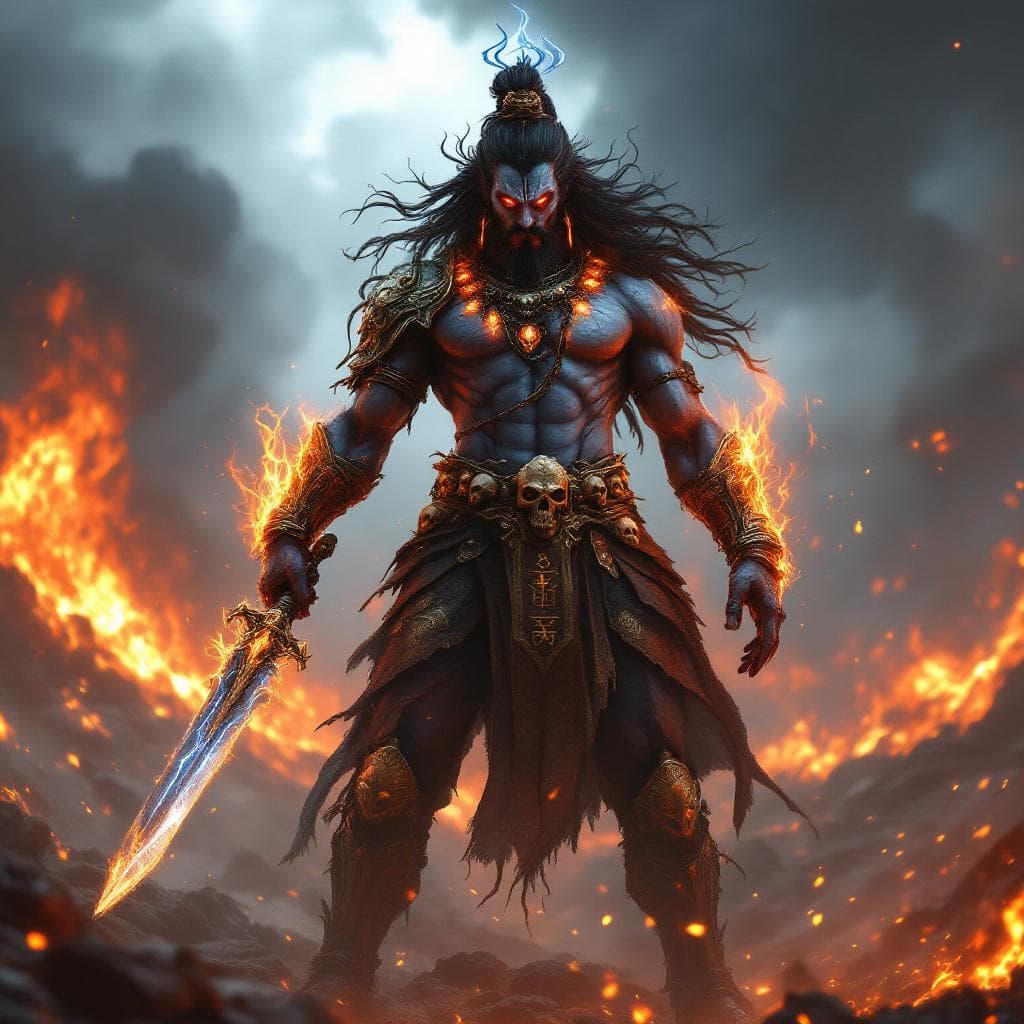 AI generated: Create an ultra-realistic, full-body cinematic portrait of Kaal Bhairava, the fierce manifestation o...