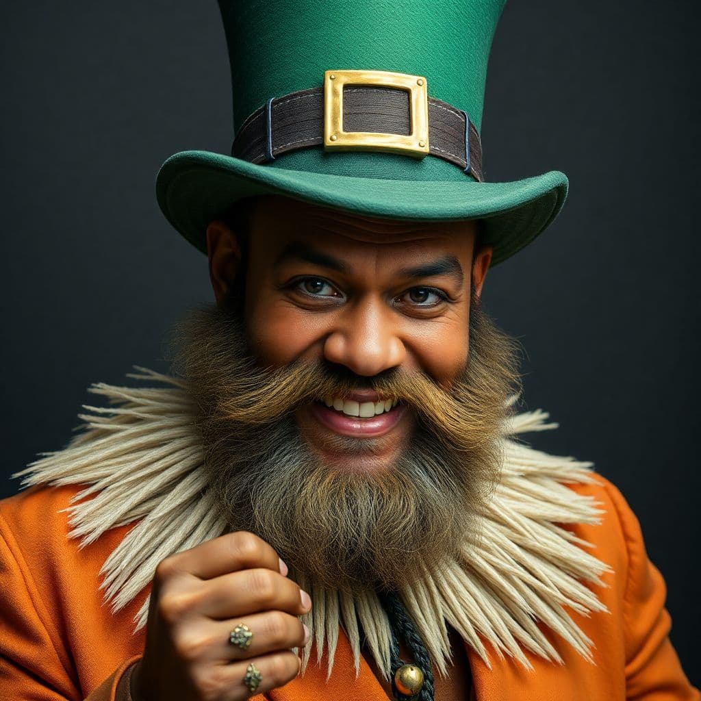 AI generated: african Joe Rogan with prodigious leprechaun