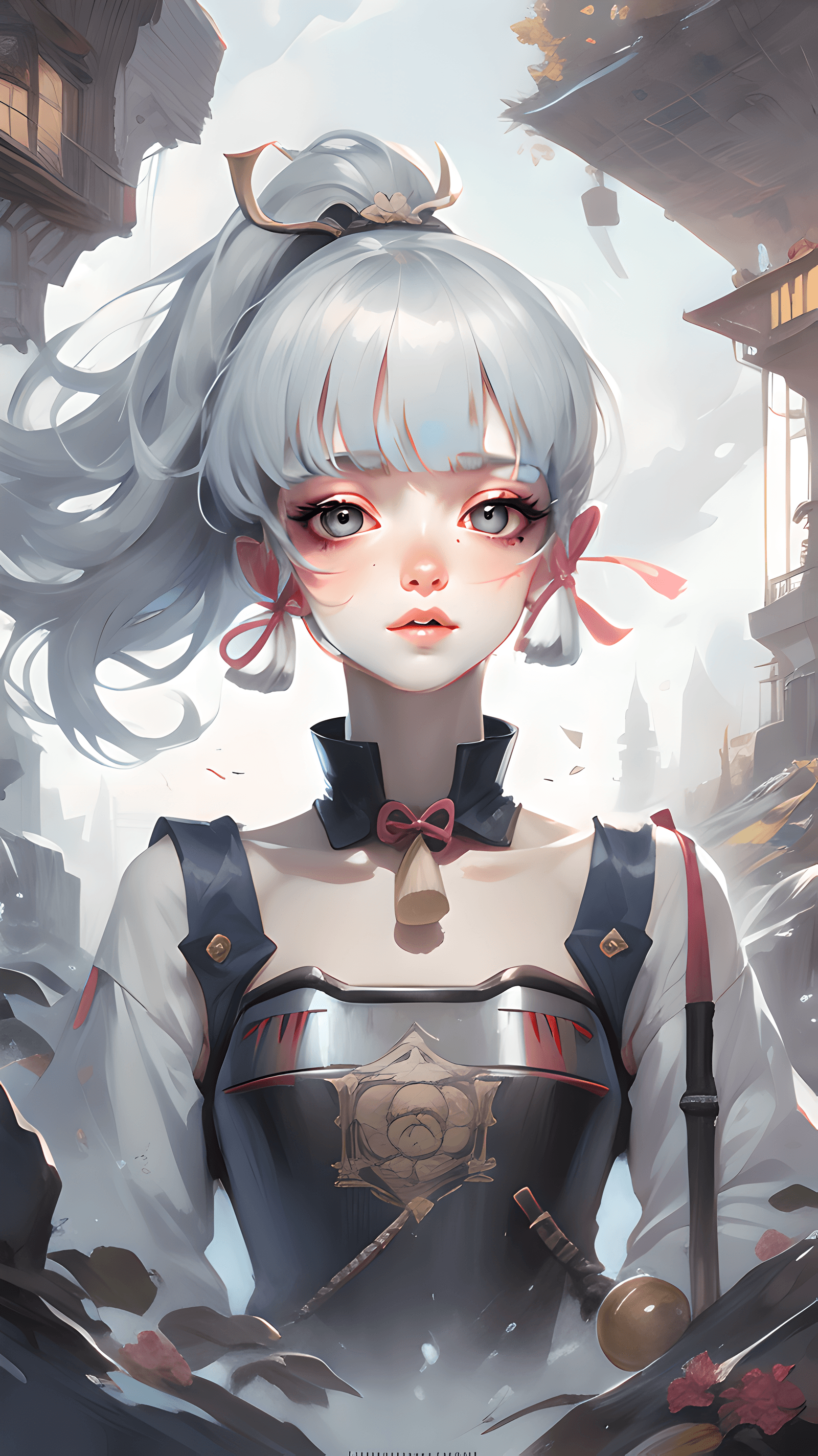 AI generated: masterpiece, best quality, grey eyes, light blue hair, , <lora:kamisato ayaka:1> kamisato ayaka (fla...