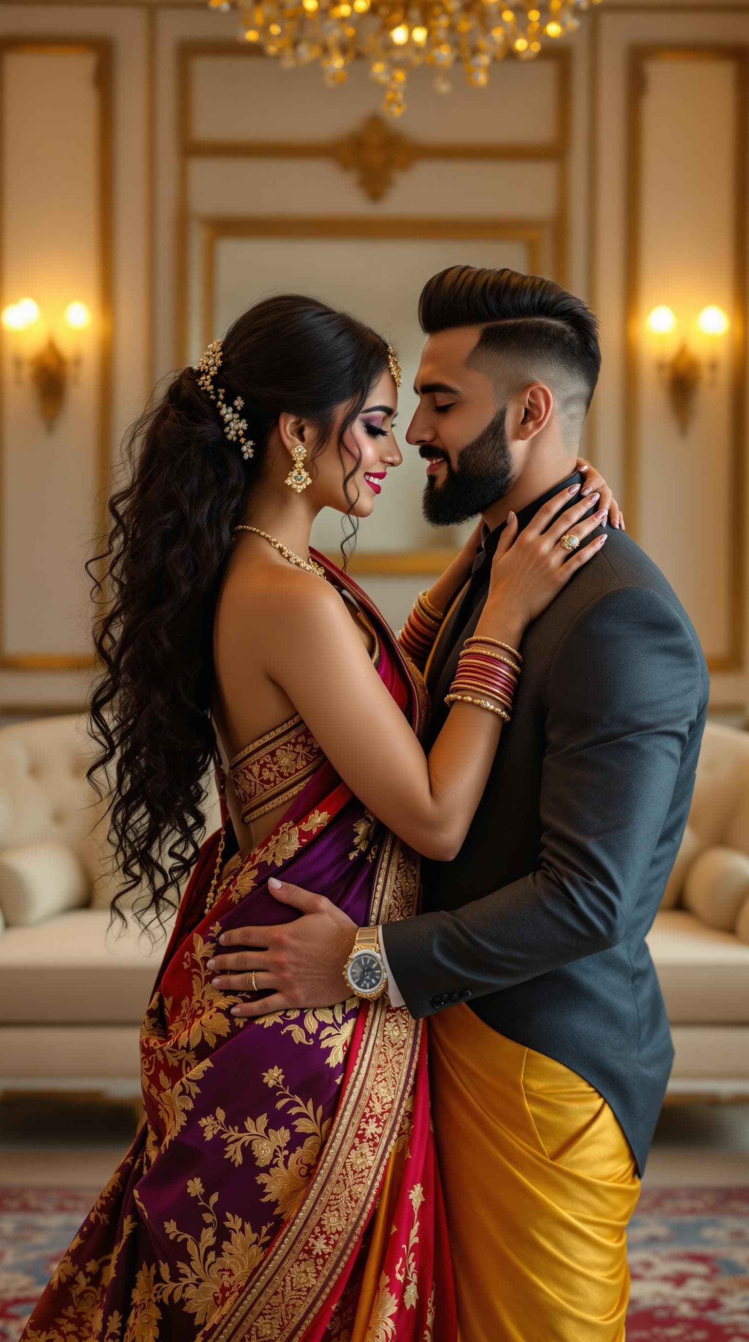 AI generated: full body view  of most beautiful european couple as most beautiful indian couple, most beautiful gi...