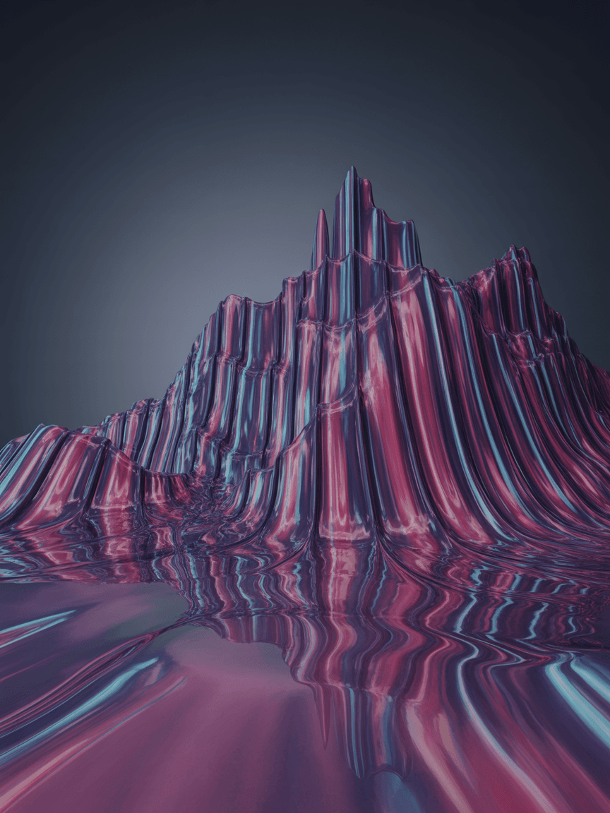AI generated: 3D abstract fluorescent glossy painting, deep grooves and tall peaks, octane render